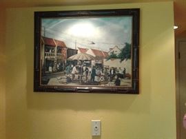 Painting of Old Los Angeles Chinatown market place before Union Station built