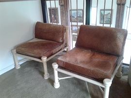 2 Metal side chairs Hair on hide Pillows