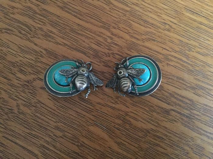 Turquoise and silver clip bees 