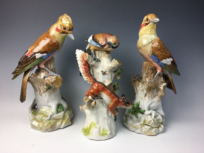 3 Tall Dresden Bird Figurines