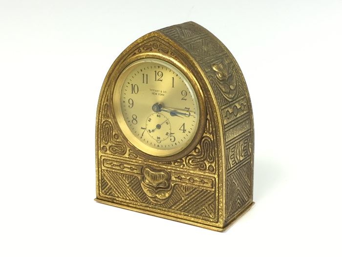 Tiffany Studios bronze "Indian" pattern Clock