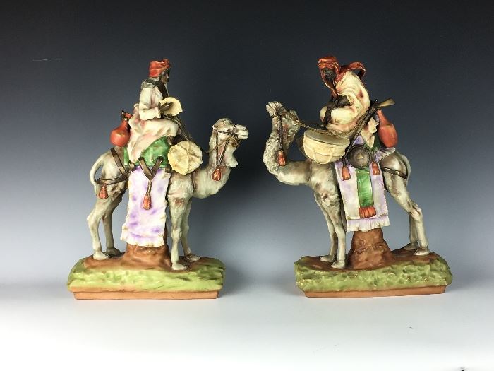 Fabulous Pair of Amphora Arab and Camel Figurines C. 1900