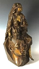 19th Century Patinated Bronze of Arab Woman Sitting on Sphinx, signed LeRoux