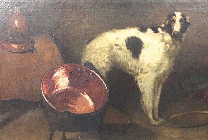 Killer Large Afghan Hound Dog Painting, C. 1880
