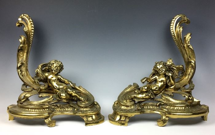 Pair of Louis XV Gilt Bronze Chenets