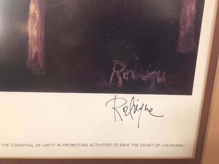 George Rodrigue signature on framed print