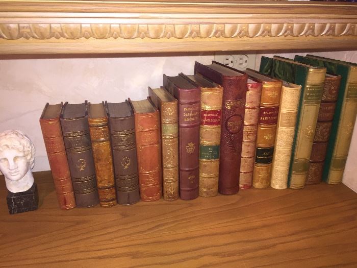 Large selection of antique leather bound books