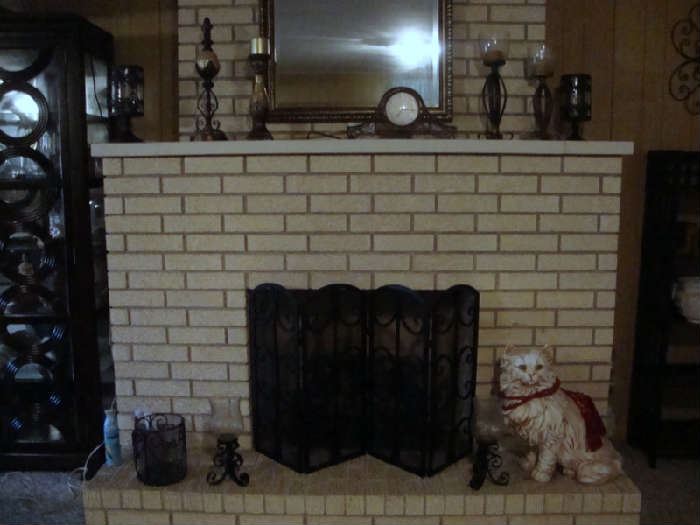 Fireplace Screen, Large Cat and Other Décor Pieces