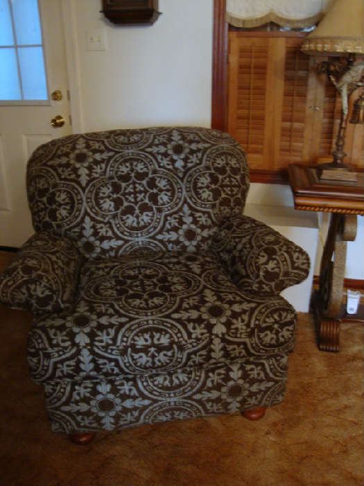 Turquoise and Brown Overstuffed Chair