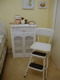 White Wicker Chest, Folding Stool