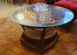 Round Glass Top Bamboo Coffee Table