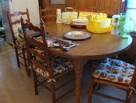 2nd Dining Table with Leaf , 6 Ladder Back Chairs