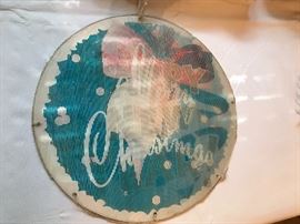 1950s Christmas hologram. Choirboys in Santa on one side mistletoe and merry Christmas on the other