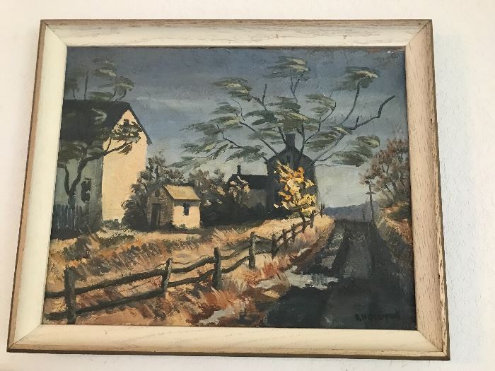  Heavy textured original oil by R.H. Overpeck oil on canvas farmhouse 