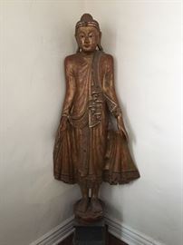 Antique Solid Wood Carved Statue, 60" H,  Burmese 