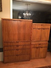 Mid Century Modern "Drexel Heritage" Furnitures.                  One Drawer Cabinet.              Pair of Small Side Cabinets