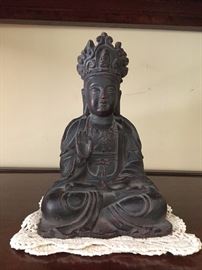 Antique Cast Brass Buddha,   9" H