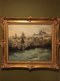 Original Oil Painting on Board. ""Prague"    Circa 1967,                                     Listed Hungarian Painter "Zdenka Bures"