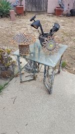 wrought iron table base with glass top