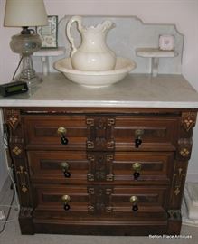 Victorian Renaissance Chest , marble top, inlaid sides like the Dresser. 35 1/2 inches wide, 40  1/2 inches tall, 19 inches deep.
