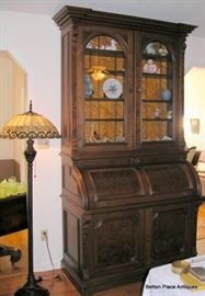 Large Victorian Renaissance Plantation Desk , roll top and the Desk slides out for your convenience. Stunning Piece. 7 ft tall, 49 inches across at base, 57 inches wide at top, 14 inches deep at top part, 26 inches deep at desk part.