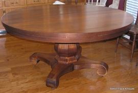 Large Oak Round Dining Table with extension also, 60 inches in diameter without extension.