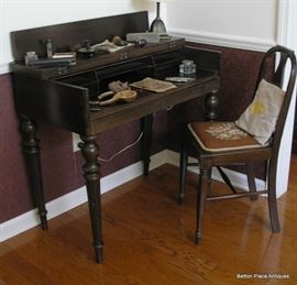 Spindle Desk, Needlepoint Chair