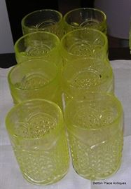 Eapg 1880's Richard Hartley Canary Yellow Tumblers in Vaseline glass