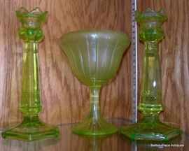Vaseline Glass Candle Holders