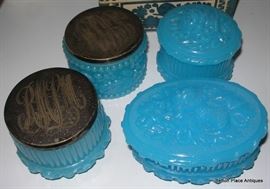 Opaline Dresser set with Sterling Silver Lids