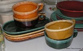 Great Vintage set of Hull Pottery Soup plates and bowls, how often do you find these in one piece??