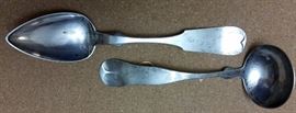 The Large Serving Spoon is another W H Calhoun Nashville Tn Coin Silver.......The Ladle is by Bigelow Bros & Kennard PURE Coin ladle 1860's Boston Mass.