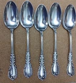 Five dessert Spoons in Sterling  Silver from Stowell Boston Mass 1865