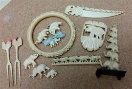 All are  BONE ......... Bangle, little elephants, shoe clip and more. 