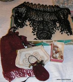Victorian Beaded purses and French Beaded piece in Black