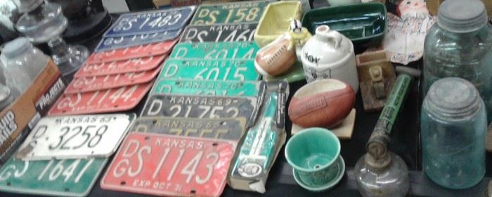 Vintage License plates,  pottery ,and more