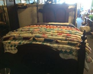 Antique Walnut Victorian Bed and Antique Quilts