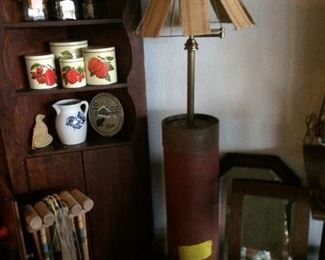 Corner cabinet, Vintage Tins and Pottery