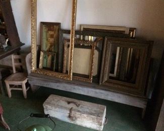 Primitive Bench and Antique Frames