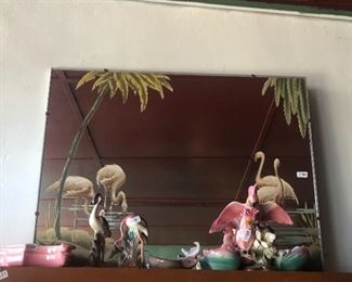 Turner Flamingo Mirror,   50's Flamingos and Cockatoos with Ponds