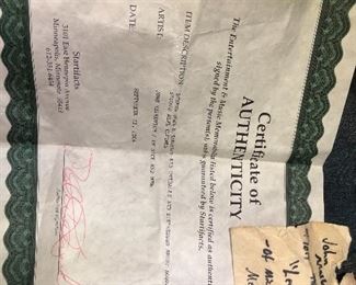 Certificate of Authenticity for Lenny’s Overalls from Mice and Men Movie