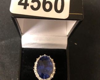 14K WG  15.06 CT  BLUE SAPPHIRE , .86CT DIAMOND RING