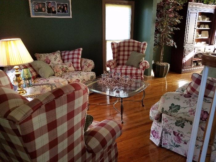 View of family room furniture for sale. Notice sofa and matching loveseat.