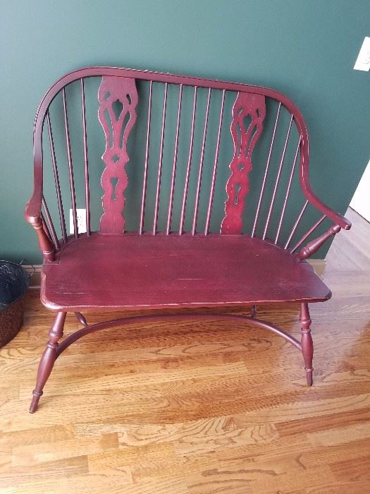 Windsor style bench with english style splat backs and comb back  Made identical to dining room table and chairs could use on one side of table or separate.