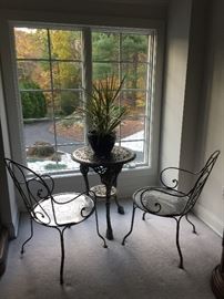 Metal table and chairs.