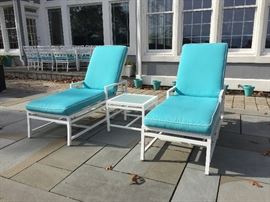 Crate & Barrel chaise lounges and table (part of set).