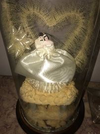VINTAGE CAKE TOPPER INSIDE GLASS DOME