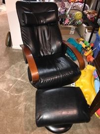 FAUX LEATHER CHAIR WITH OTTOMAN
