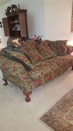 Ashley Furniture Couch with Wood Claw Design Feet.  Great Condition  Matching Loveseat and Recliner available 91" Wide x 40" Tall x 28" Deep Seat. Arms are 29" from Floor