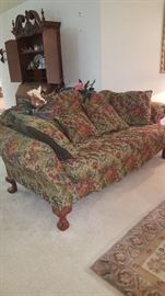 Ashley Furniture Couch with Wood Claw Design Feet. Great Condition Matching Loveseat and Recliner available 91" Wide x 40" Tall x 28" Deep Seat. Arms are 29" from Floor
